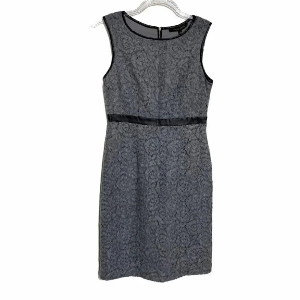 Cynthia Steefe 2 gray black trim sleeveless‎ sheath dress